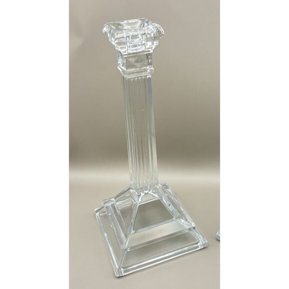 Vintage Crystal Pillar Candle Holders Elegant Columns Art Deco 10" Candlesticks - Picture 10 of 11